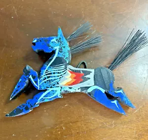 Hand Crafted Native American Blue Wood Horse Stallion Wall Hanging Sam Two Bulls - Picture 1 of 8