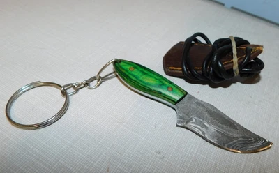 Cuchillo Hecho a Mano Madera Dura Cazador Llavero/Funda de Cuero Mango Verde AFILADO Foto 1 de 4