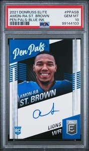 21 Donruss Elite Amon-Ra St. Brown Pen Pals SP Rookie Auto #PP-ASB PSA 10 Pop 1 - Picture 1 of 2