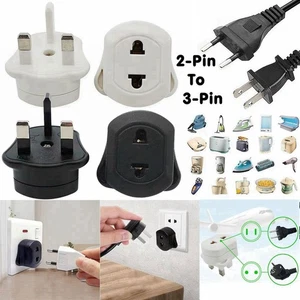 UK 2-Pin To 3-Pin Euro EU Shaver Adapter Plug Socket Converter European Travel- - Picture 1 of 8