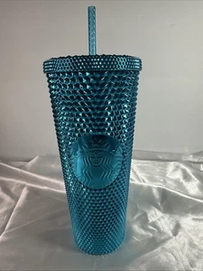 NUEVO Starbucks Verano 2023 Azul Cromo Verde azulado Tachonado 24oz Venti Vaso Frío - Imagen 1 de 7