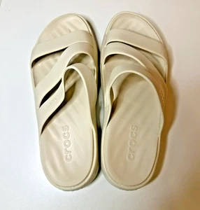 Crocs Women's Brooklyn Strappy Sandals Cream Wedge Comfort Sandal Size 7 - Picture 1 of 3