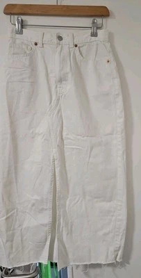 Mango Midi Skirt, High Waisted White Denim Slit Front, Size Medium - Image 1 of 4
