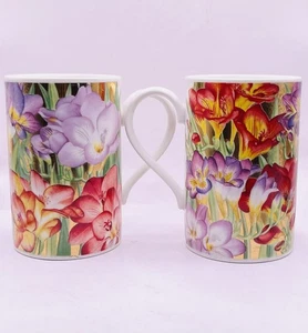Juego de dos tazas de té de café Dunoon Flowers Over Gold Bone China - Imagen 1 de 10