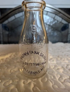  E.B. Brittingham Brown Farm Dairy Salisbury MD Maryland Pint Milchflasche  - Bild 1 von 4
