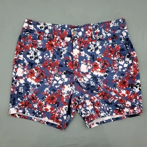 Bandolino Shorts Womens 14 High Rise Chino 5.5" Inseam Twill Floral Red Blue - Picture 1 of 12