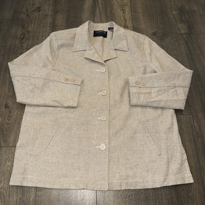 Liz Claiborne Womens M Blazer Chambray Linen Oatmeal Color Button Down Jacket - Image 1 of 4