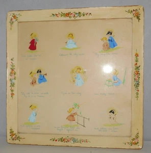 VTG HAND PAINTED DRAWN FRAMED ART FOLK NURSERY CHILD ANGEL LORD'S PRAYER 12"X12" - Picture 1 of 10