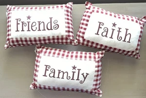 Toss Throw Bed Decorative Pillows Red Cream Check Faith Family Friend Rustic - Picture 1 of 5