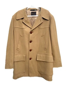 Vintage Pendleton Jacket Mens XL Wool Button Over Peacoat Tan Beige USA 80s - Picture 1 of 13