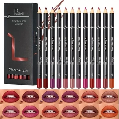 12 Colors Matte Mist Lipstick Lasting Non-stick Lip Gloss Lip Liner Set Makeup  - Image 1 of 4