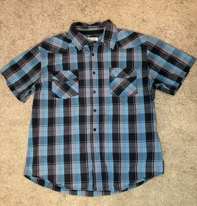 Anchor Blue Shirt Mens XL Plaid Button Up Short Sleeve Pocket Casual 100% Cotton - Picture 1 of 5