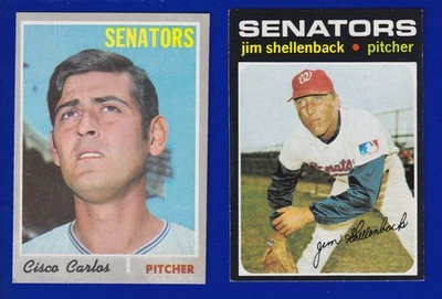 2 SENATORS LOT 1970 TOPPS #487 CISCO CARLOS 1971 #351 JIM SHELLENBACK NO CREASES - Image 1 of 2