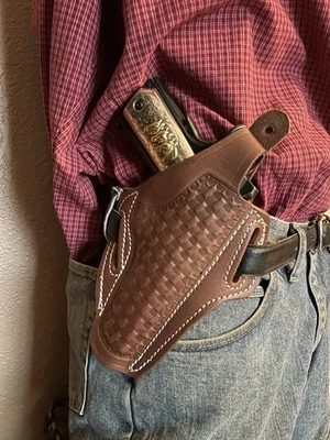 Funda de cuero para panqueques Colt RIA Springfield 45 Govt M 1911 5" tejido de canasta Foto 1 de 4