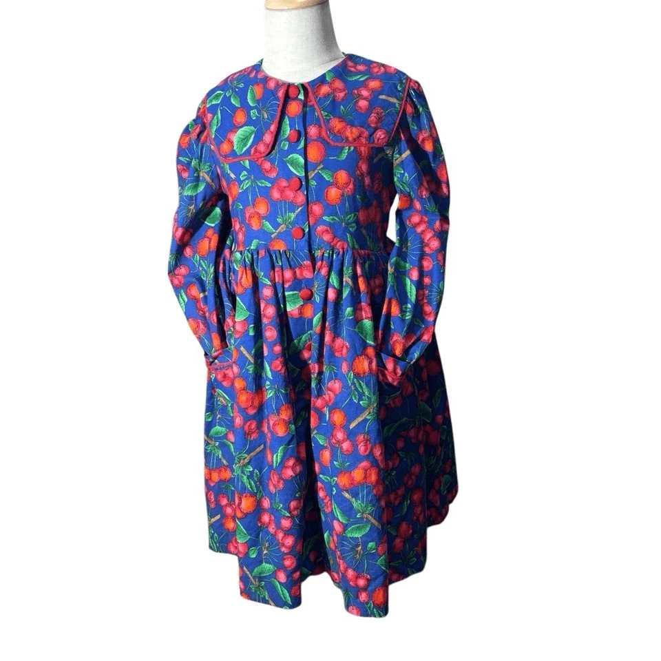 Vintage 80s Plum Pudding LTD Cherry Print Capelet Dress - Image 1 of 4