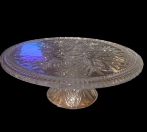 Shannon Of Ireland Clear Glass Cake Stand Geometric Pattern 4.5” Tall - Picture 1 of 10