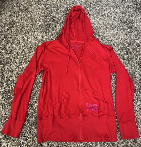 UNDERCOVER Felpa con cappuccio vintage Y2K Victoria’s Secret rosa full zip logo Bling donna grande #1025