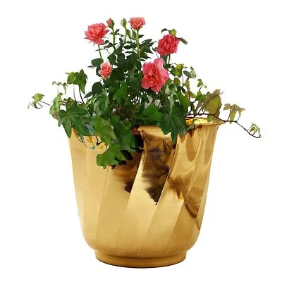 Handmade Pure Brass Lining Design Planter Home décor Flower Vase  8.4 x 10 inch - Image 1 of 4