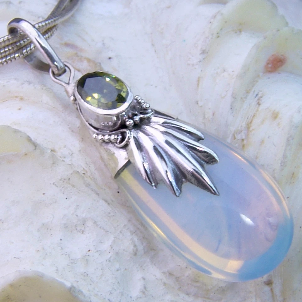 OG2 Opalglas u. Peridot SILBER 925 34mm Anhänger f. Kette silver 925 pendant  - Bild 1 von 1