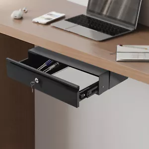 Slide Out Cabinet Drawer Pull Out Under Desk Drawer For Office With Lock Black - Picture 1 of 18