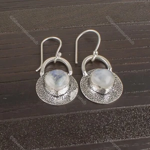 Rainbow Moonstone Stone 925 Sterling Silver Drop Channel Set Earrings Jewelry - Picture 1 of 8