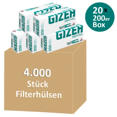 4.000 Stück GIZEH Menthol Tip (20 x 200) Zigarettenlhülsen Filterhülsen Hülsen - Bild 1 von 2