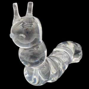 VTG Hand Sculpted Clear Large Glass/Crystal Catepillar Figurine Made inTaiwan - Picture 1 of 13