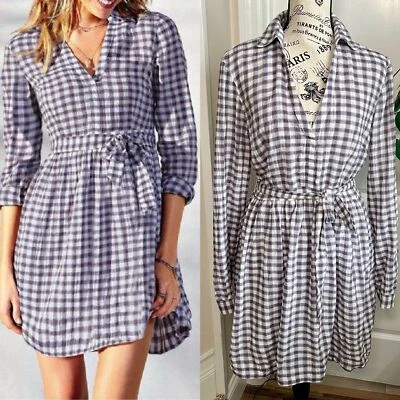 Victoria’s Secret Cotton Gingham Mini Shirt Dress Purple Sz 6 - Image 1 of 4