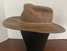 Vintage Monterrey Brown Leather Indiana Jones Style Western Hat 3” Brim Medium