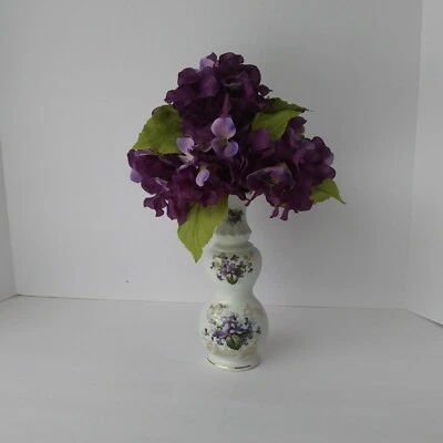 Chinese Porcelain Double Gourd Miniature Vase 8 1/2" T Purple Floral Arrangment - Image 1 of 4