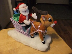 VTG 1992 Gemmy Rudolph The Red Nosed Reindeer Santa & Sleigh ANIMATED SINGS XMAS - Picture 1 of 6