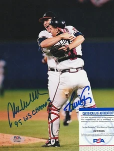JAVY LOPEZ / MARK WOHLERS ATLANTA BRAVES 1995 WS CHAMPS PSA AUTHEN SIGNED 8x10 - Picture 1 of 1