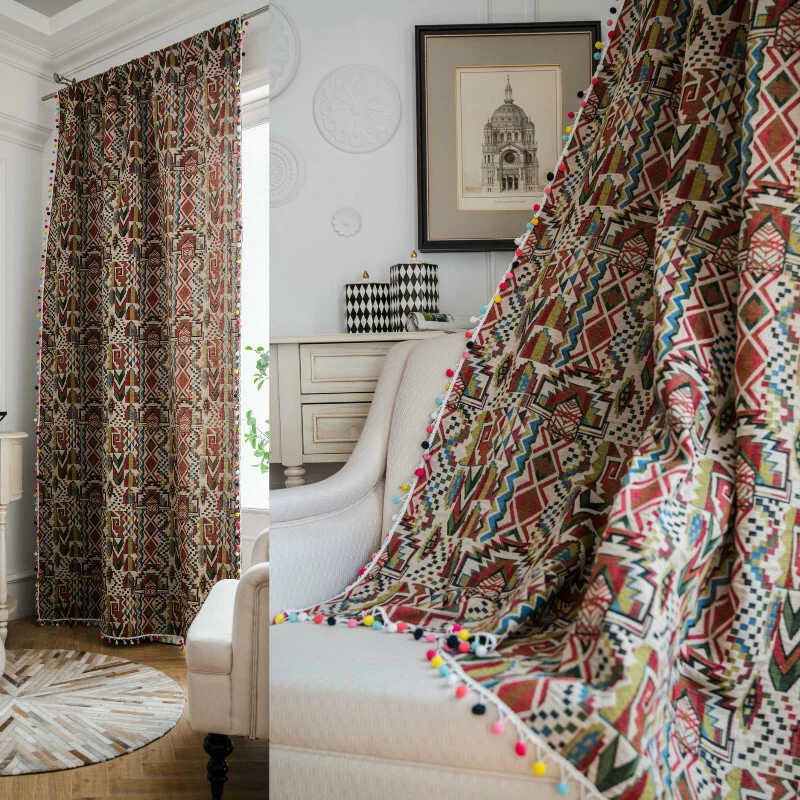 Mezcla Algodón Borla Ventana Cortina Cortina Blackout Varilla Bolsillo Cortinas Floral Nuevo Foto 1 de 4