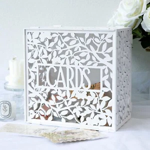 White Wedding Card Box for Reception Hollow Wooden Gift Card Box with Slot DI... - Picture 1 of 7