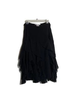 Trina Turk Los Angeles Falda Seda Volantes Talla 6 Midi Negro Foto 1 de 4