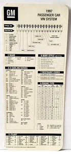 GM Dealer 1997 VIN Card Car & Lt Duty Truck VIN Number Decoder GM Plastic Coated - Picture 1 of 2