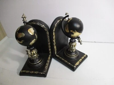 Black & Gold Celestial Nautical Globe Armillary Astrolabe Book Holder Pair (2) - Image 1 of 4