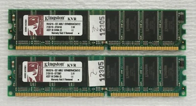 1GB 2x512MB PC3200 DDR-400 Kingston KVR400X64C3A/512 PC-3200 RAM Memory Kit DDR1 - Image 1 of 2