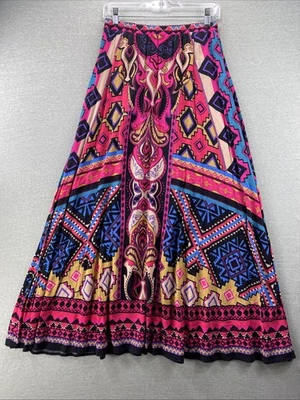Flying Tomato Geometric Maxi Skirt Womens Size Medium Elastic Waist Multi Color - Image 1 of 4