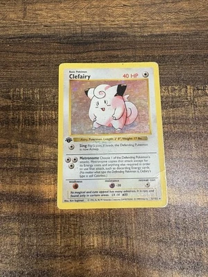 Pokémon TCG Clefairy 1st Edition Base Set Holo Shadowless DMG - Image 1 of 4