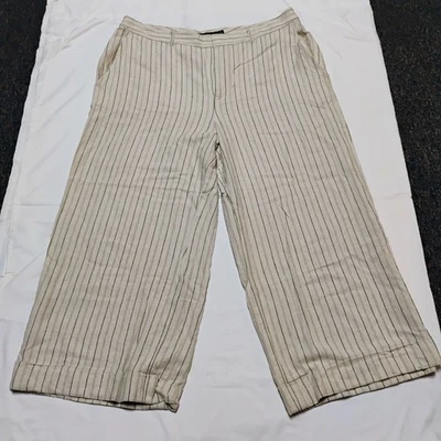 Pantalones Lauren Ralph Lauren Etiqueta Negra Mujer Beige Mezcla de Lino Recortados Pierna Ancha 16 Foto 1 de 4