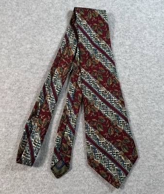 Corbata corbata para hombre etiqueta púrpura CHAPS Ralph Lauren rojo verde hojas seda natural Foto 1 de 4