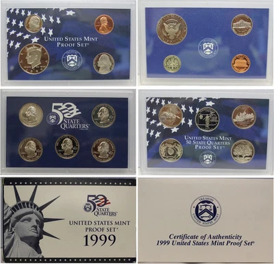 2-1999 Proof sets CN-Clad Kennedy Half dollar State Quarters - (OGP) 18 coins - Image 1 of 3