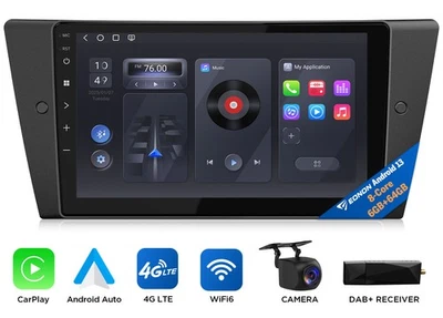 DAB+ Für BMW E90-E93 9" QLED Autoradio GPS Navi CarPlay Android 13 6+64GB E90X6S - Bild 1 von 4