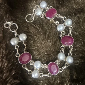 VINTAGE 925 Sterling Silver With Pearls And Red Ruby - Picture 1 of 14