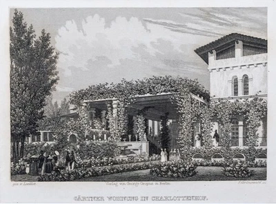 Potsdam Charlottenhof Gärtner Wohnung Stahlstich von Grünewald aus Spiker 1833 - Bild 1 von 4
