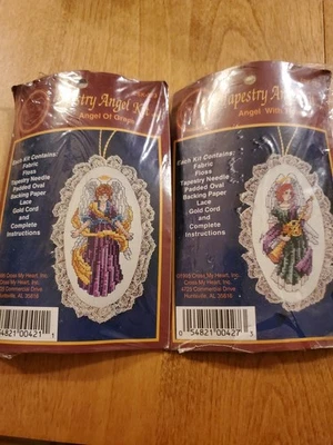 Juego de 2 kits de ángel tapiz Cross My Heart vintage años 90  Foto 1 de 4