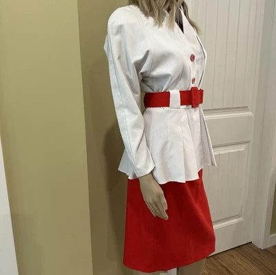 Vintage Cannes Skirt Suit Women’s Size 9 Red White Pencil Belted - Image 1 of 4