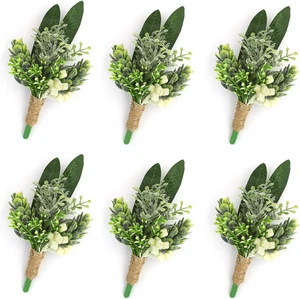 Boutonniere Verde con Spille per Uomo Matrimonio Set di 6 Piante Succulente Boutine - Foto 1 di 12