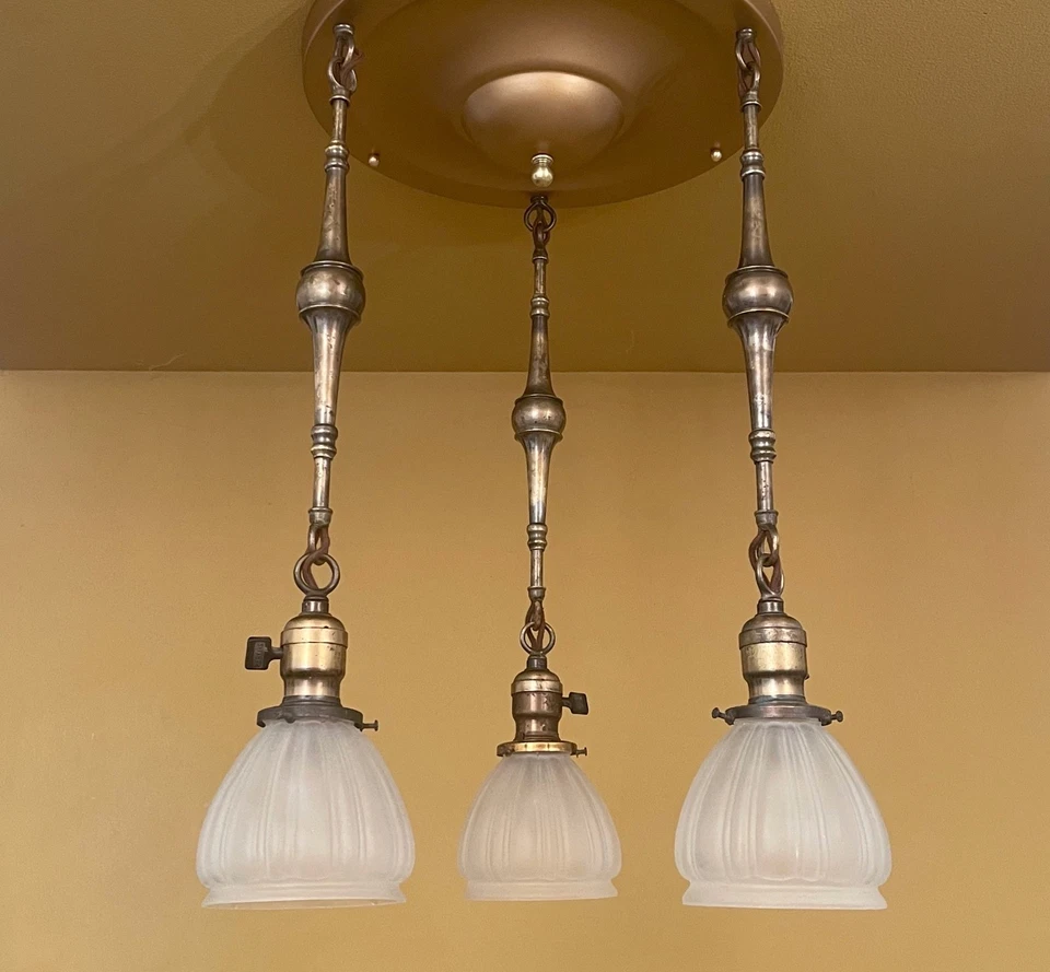 Vintage Lighting 1910s surface mount pan! Glass shades!! - Image 1 of 4